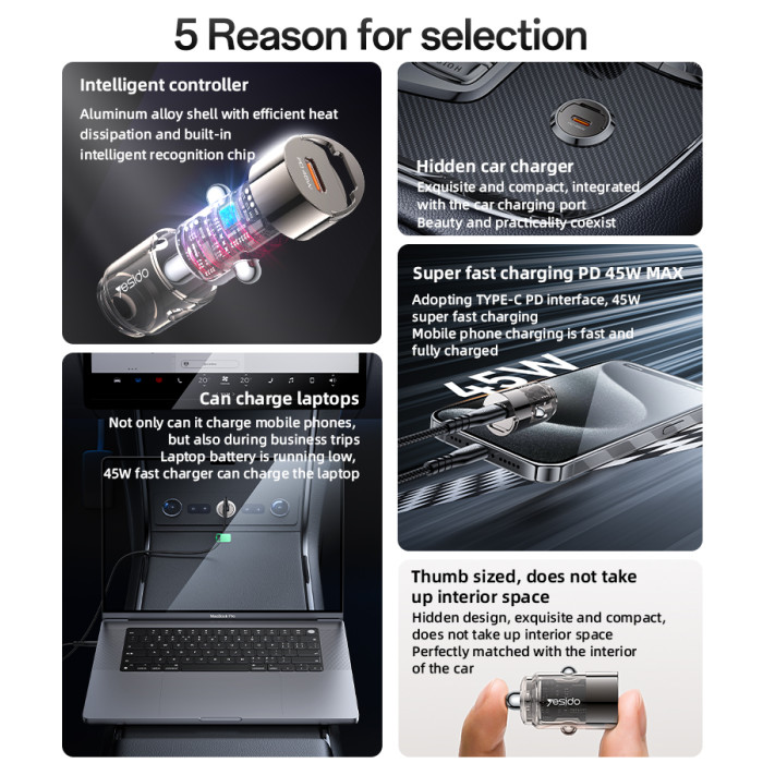 شارژر فندکی فست شارژ Yesido Y67 توان 45W – پورت USB-C