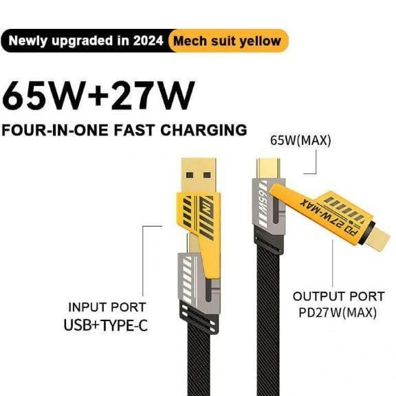 کابل شارژ دیتا 65W+27W بافته 3.3 فوتی 4 در 1(چهارمنظوره)(یک متری) - Image 5